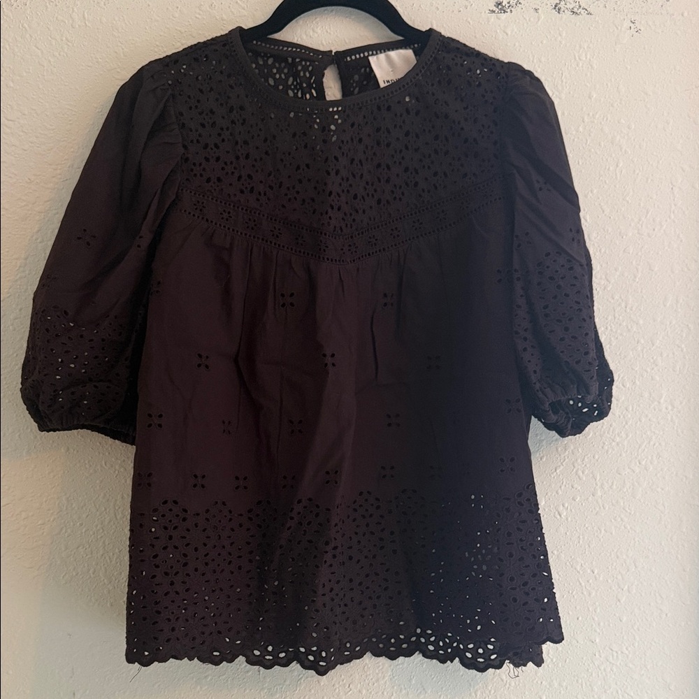 Chic Eyelet Blouse in Dark Brown